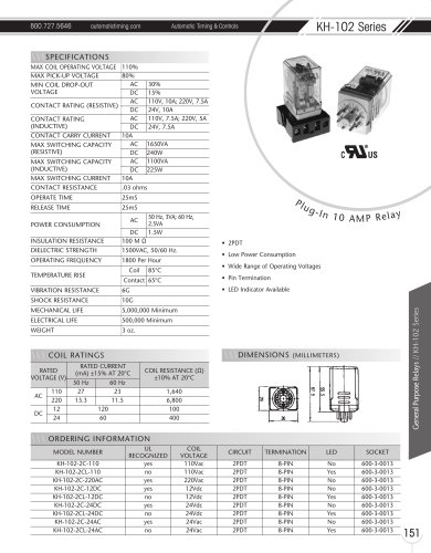 Marsh Bellofram Automatic Timing & Controls KH-102 Series Plug-in 10 Amp Relay