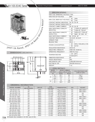 Marsh Bellofram Automatic Timing & Controls KH-103-2C-4C Miniature Relays