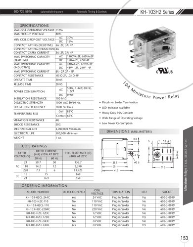 Marsh Bellofram Automatic Timing & Controls KH-103H2 Series 10A Miniature Power Relays