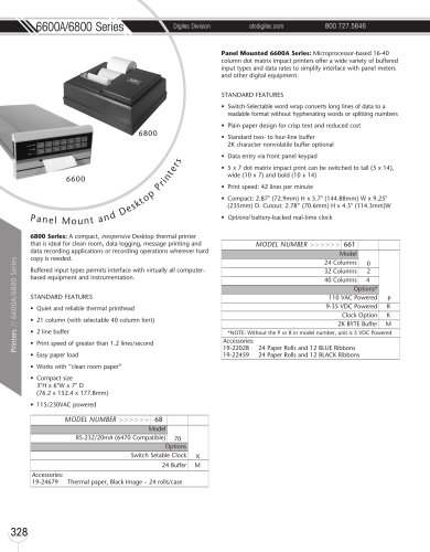 Marsh Bellofram DigiTec Division 6600 and 6800 Series Panel Mount and Desktop Printers