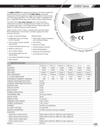 Marsh Bellofram DigiTec Division D3900A Series Intelligent High Resolution Four-channel Panel Meters