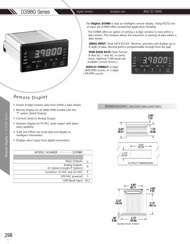 Marsh Bellofram DigiTec Division D3980 Series Intelligent Remote Display