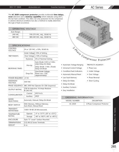 Marsh Bellofram Diversified Electronics Division AC 2020 Series HVAC 3-Phase Compressor Protector