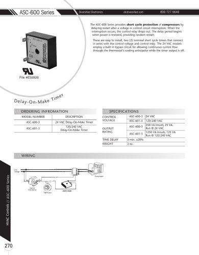 Marsh Bellofram Diversified Electronics Division ASC-600 Series HVAC Delay-on-Break Timer 