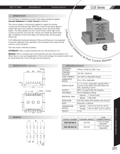 Marsh Bellofram Diversified Electronics Division CLB Series 3-Phase Current Unbalance & Over Current Monitor