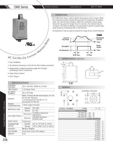 Marsh Bellofram Diversified Electronics Division CMB Series AC Self-Powered Go/No-Go Current Monitor/Relay