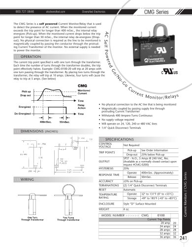 Marsh Bellofram Diversified Electronics Division CMG Series AC Self-Powered Go/No-Go Current Monitor/Relays