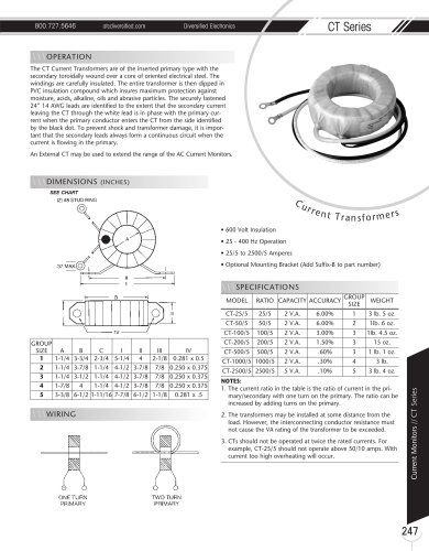 Marsh Bellofram Diversified Electronics Division CT Series Current Transformers