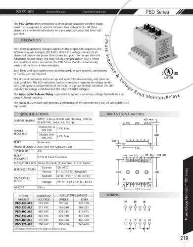 Marsh Bellofram Diversified Electronics Division PBD Series 3-Phase Sequence & Voltage Band Monitor/Relays