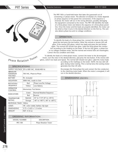 Marsh Bellofram Diversified Electronics Division PRT Series Phase Rotation Tester 