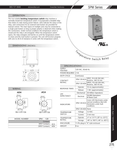 Marsh Bellofram Diversified Electronics Division SPM Series Temperature Switch Relay