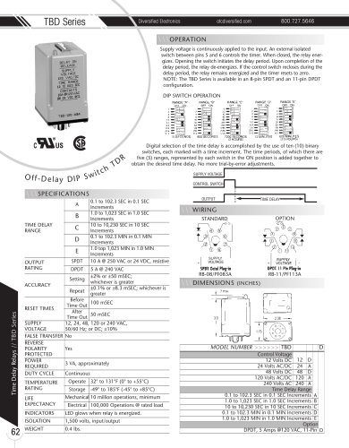 Marsh Bellofram Diversified Electronics Division TBD Series Off-Delay DIP Switch TDR