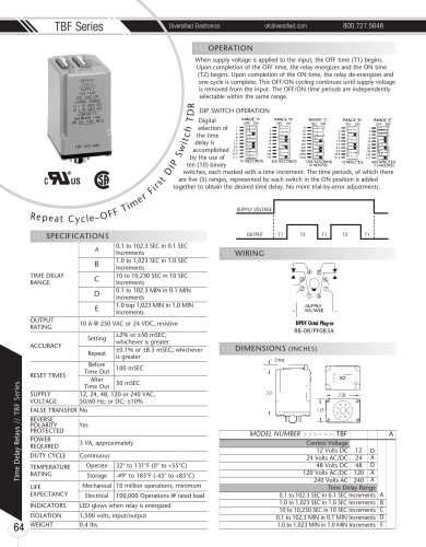 Marsh Bellofram Diversified Electronics Division TBF Series Repeat Cycle-OFF Timer First DIP Switch TDR