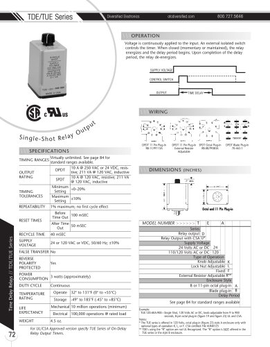 Marsh Bellofram Diversified Electronics Division TDE/TUE Series Single Shot Relay Output