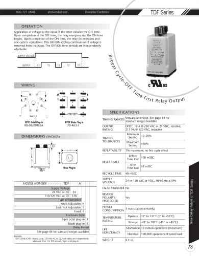 Marsh Bellofram Diversified Electronics Division TDF Series Repeat Cycle-OFF Time First Relay Output