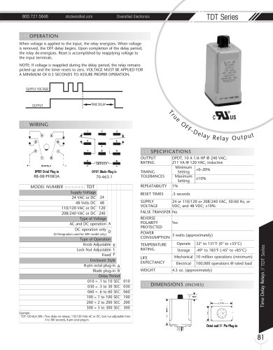 Marsh Bellofram Diversified Electronics Division TDT Series True-OFF Delay Relay Output