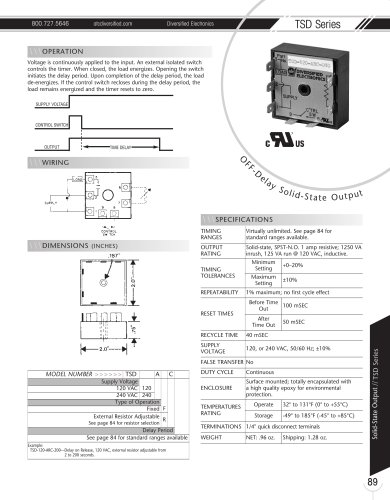 Marsh Bellofram Diversified Electronics Division TSD Series OFF-Delay Solid-State Output 