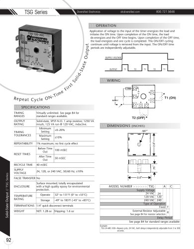 Marsh Bellofram Diversified Electronics Division TSG-Series Repeat Cycle ON-Time First Solid-State Output 