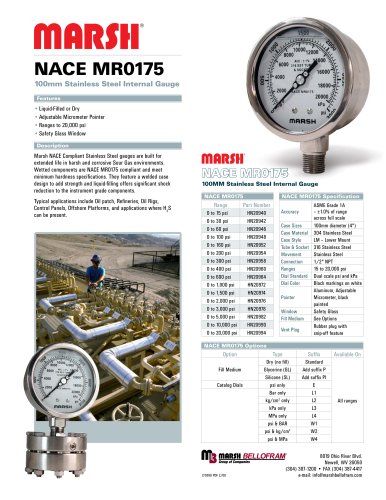 Marsh Bellofram - Marsh Division - NACE MR0175 100mm Stainless Steel Internal Gauge