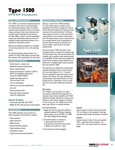 Marsh Bellofram PCD Division Type 1500 I/P and E/P Transducers 