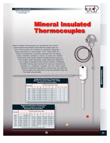 Marsh Bellofram Thermo-Couple Products Division Mineral Insulated Thermocouples