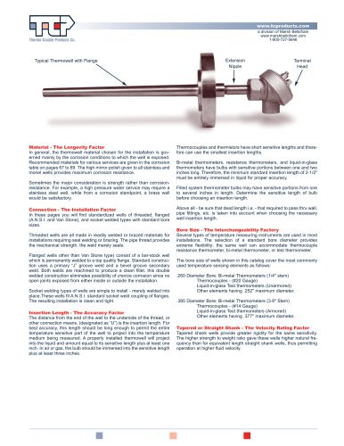 Marsh Bellofram Thermo-Couple Products Division Thermowells Overview Sheet