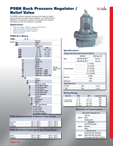 P98H Back Pressure Regulator / Relief Valve