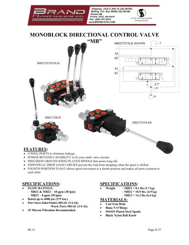 Monoblock Directional Control, 0-10 gpm (0-38 lpm)