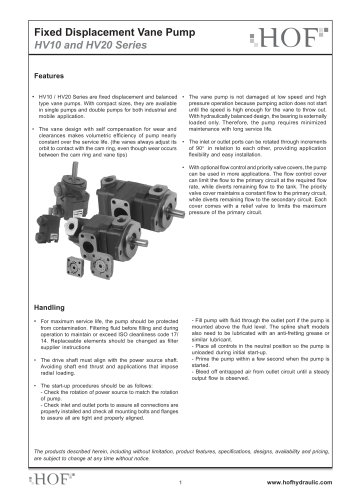 Fixed Displacement HV10 and HV20 (Single Pump)