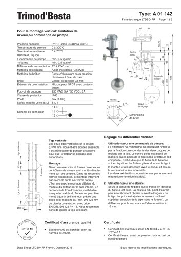 Pour le montage vertical: limitation de niveau,ou commande de pompe