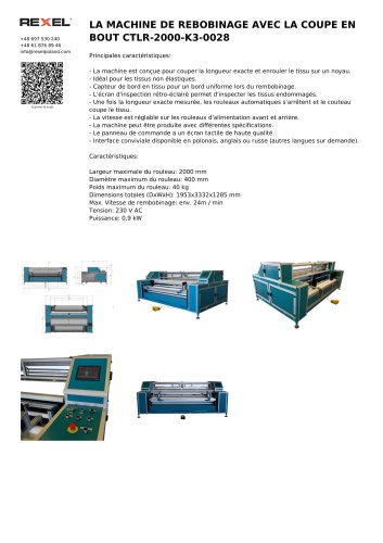 LA MACHINE DE REBOBINAGE AVEC LA СOUPE EN BOUT CTLR-2000-K3-0028