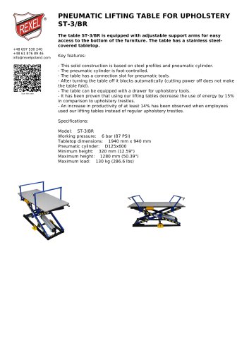 PNEUMATIC LIFTING TABLE FOR UPHOLSTERY ST-3/BR