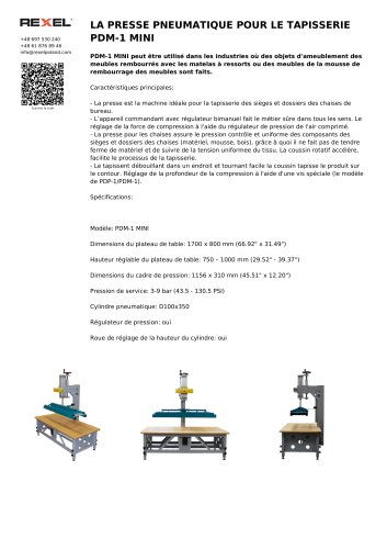 LA PRESSE PNEUMATIQUE POUR LE TAPISSERIE PDM-1 MINI (POUR LES BANC, LES TÊTES DE LIT)