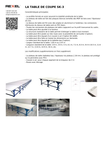 TABLE DE COUPE, TABLE DE COUPE TEXTILE, TABLE D’ATELIER SK-3