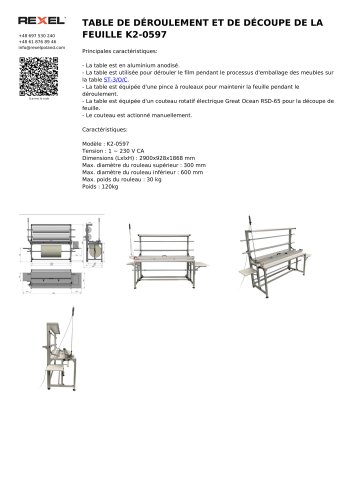 TABLE DE DÉROULEMENT ET DE DÉCOUPE DE LA FEUILLE K2-0597