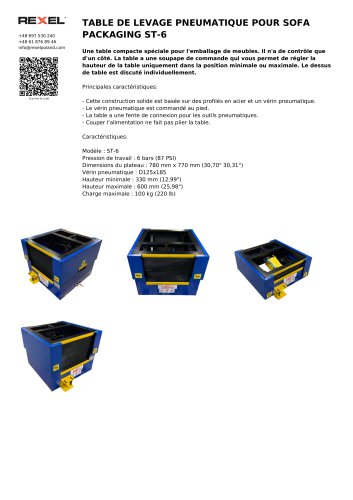 TABLE DE LEVAGE PNEUMATIQUE POUR SOFA PACKAGING ST-6