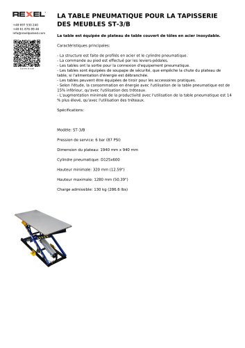 LA TABLE PNEUMATIQUE POUR LA TAPISSERIE DES MEUBLES ST-3/B