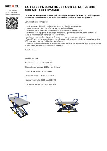 LA TABLE PNEUMATIQUE POUR LA TAPISSERIE DES MEUBLES ST-3/BR