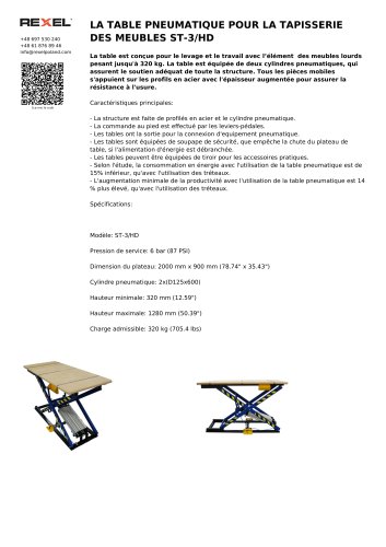 LA TABLE PNEUMATIQUE POUR LA TAPISSERIE DES MEUBLES ST-3/HD