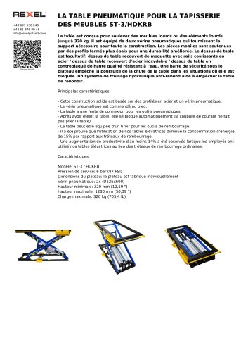 LA TABLE PNEUMATIQUE POUR LA TAPISSERIE DES MEUBLES ST-3 HD KRB