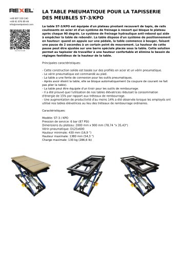 LA TABLE PNEUMATIQUE POUR LA TAPISSERIE DES MEUBLES ST-3 KPO
