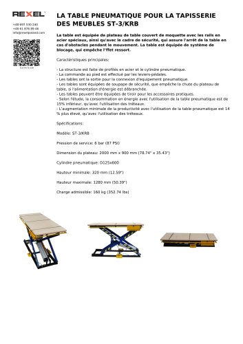 LA TABLE PNEUMATIQUE POUR LA TAPISSERIE DES MEUBLES ST-3/KRB