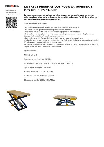 LA TABLE PNEUMATIQUE POUR LA TAPISSERIE DES MEUBLES ST-3/RB