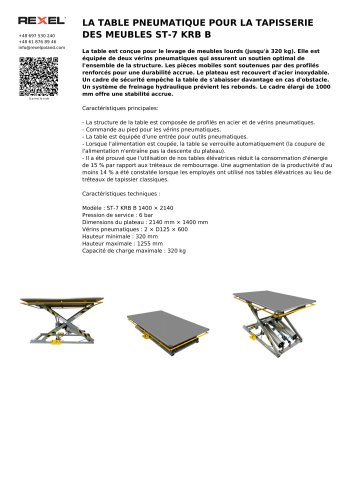 LA TABLE PNEUMATIQUE POUR LA TAPISSERIE DES MEUBLES ST-7 KRB B