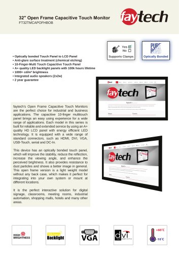 32" Open Frame Capacitive Touch Monitor FT32TMCAPOFHBOB