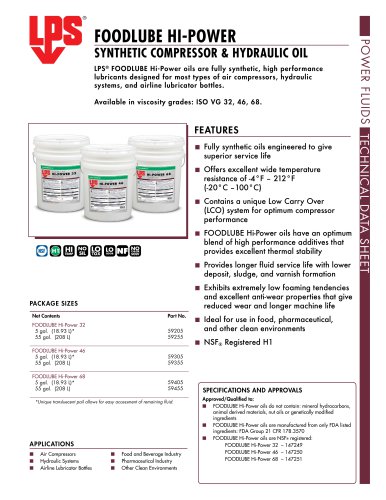 FOODLUBE HI-POWER SYNTHETIC COMPRESSOR & HYDRAULIC OIL