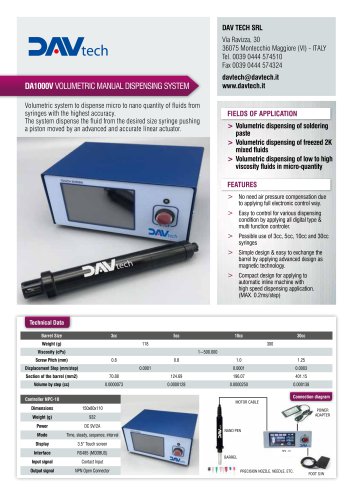 Datasheet - DA1000V Volumetric manual dispensing system