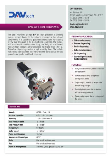 Datasheet - GP gear volumetric pumps