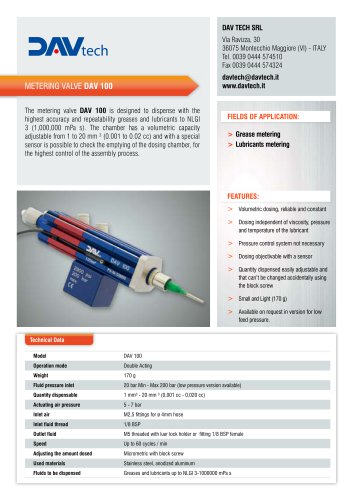 Metering greasing valve DAV 100