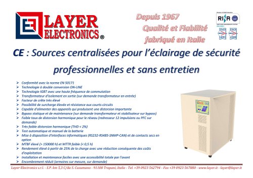 Sources centralisées pour l’éclairage de sécurité série CE
